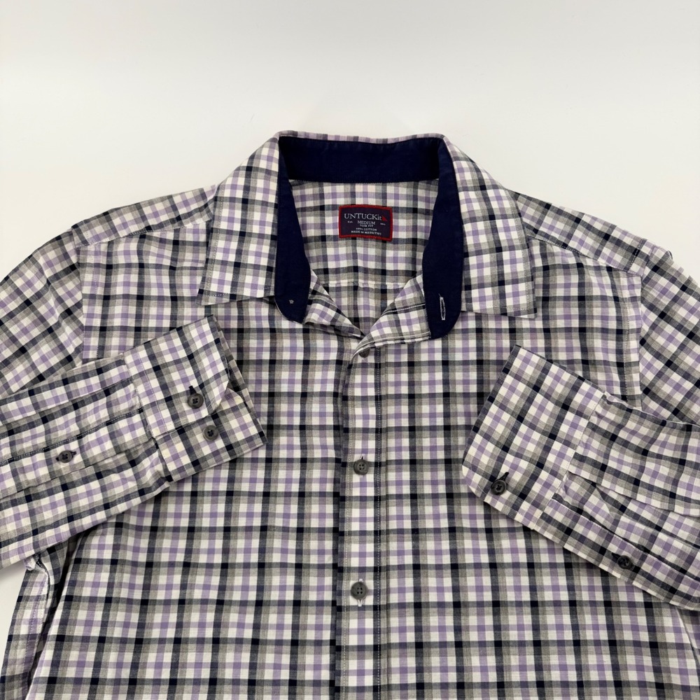 UNTUCKit Cecio Slim Fit Plaid Button Down Shirt Purple Grey Mens Medium M